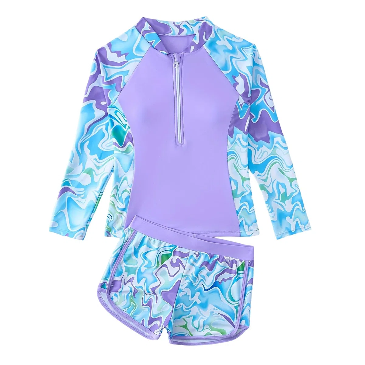 Generisch Traje de baño de manga larga de dos piezas para niña, conjunto Rashguard Surfing Buceo Adolescentes