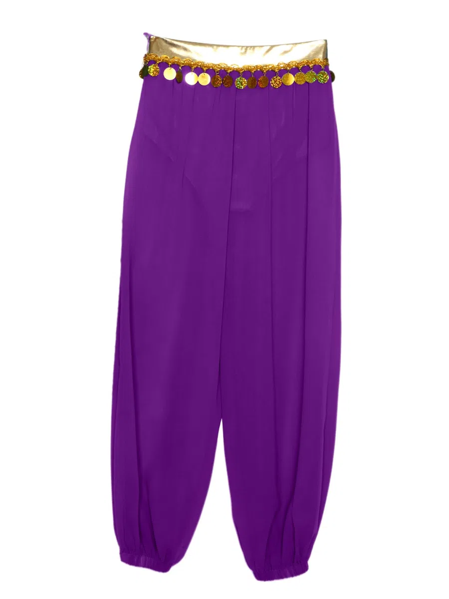 Pantalones Danza del Vientre para Niñas Pantalones Harem de Gasa con Monedas Lentejuelas en Cintura Disfraz de Danza Árabe para Fiestas Temáticas 5-16 Años