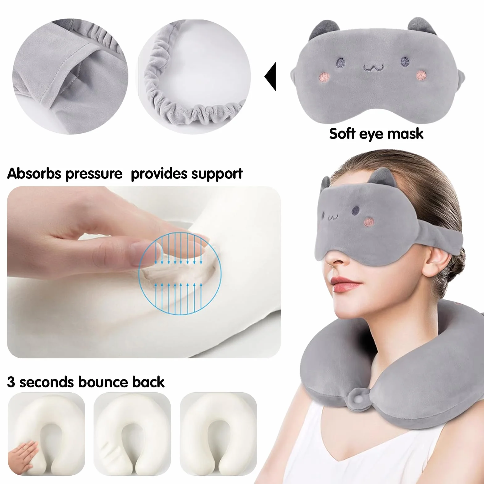 Almohada De Viaje 2 En 1 para Niños, Almohada De Viaje En Forma De U La Funda De Almohada Es Extraíble Y Lavable, Adecuada para Adultos Y Niños (Dinosaurio Verde)