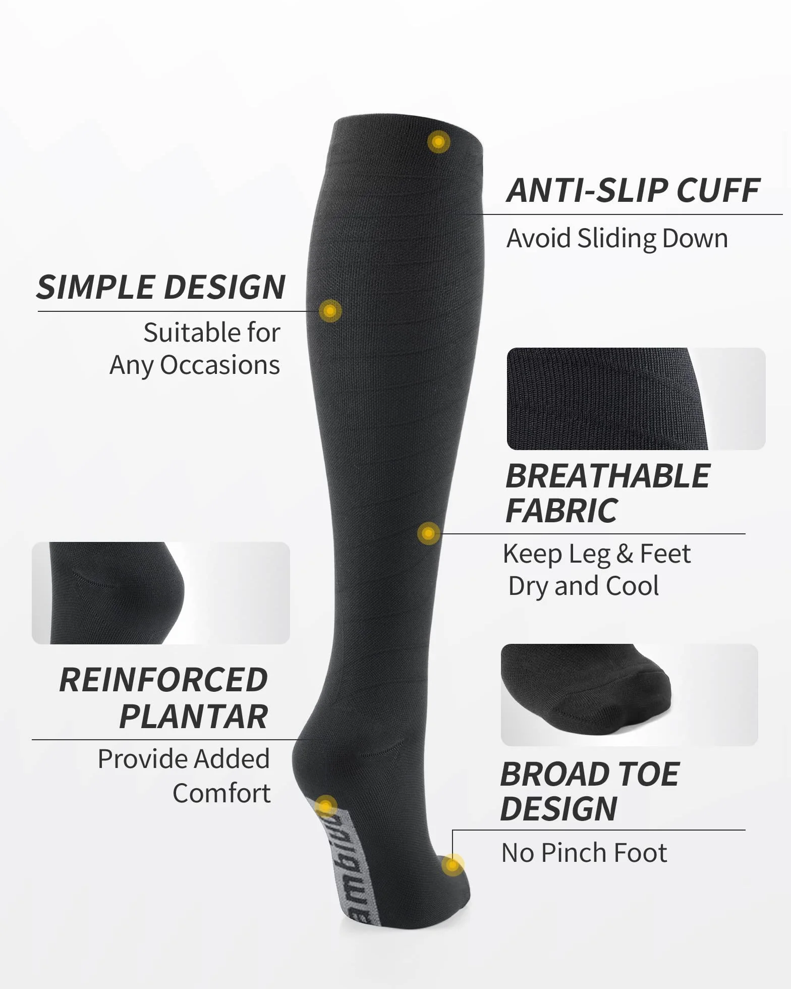 CAMBIVO 3 Pares Medias de Compresion Mujer y Hombre, Calcetines Compresivos Enfermera, Calcetines de Compresion para Running, Deporte, Ciclismo, Futbol, Volar (negro/gris, L/XL)