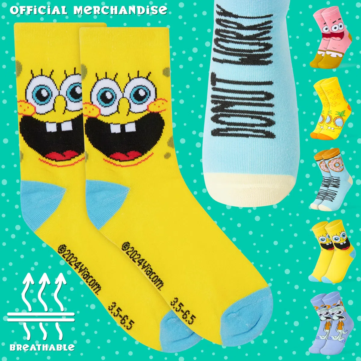 SPONGEBOB SQUAREPANTS Calcetines Bob Esponja Niños, Pack de 5 Calcetines Divertidos y Transpirables, Regalo Ideal, Dibujos Animados