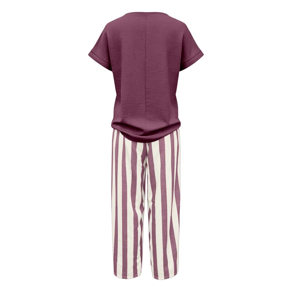 Generisch Traje de ocio para mujer de dos piezas de algodón y lino, juego de 2 piezas, cuello redondo, manga corta, parte superior con pantalones de cintura alta, elegante, cómodo, transpirable, traje