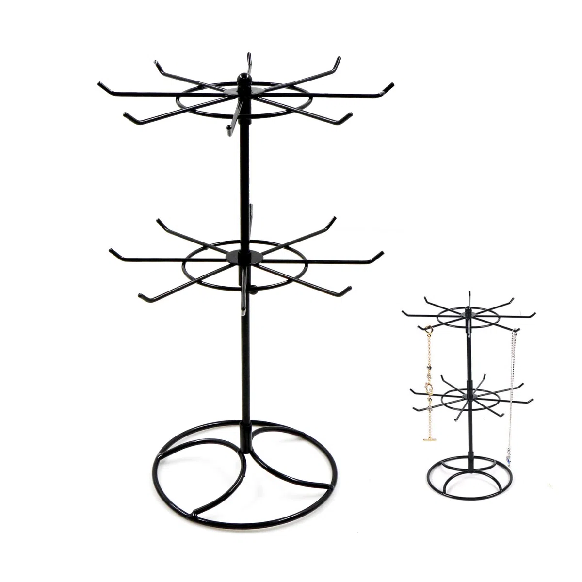 Soporte De Joyería Expositor Giratorio - Metal Para Collar, Redondo 2 Niveles Cadena Colgar Pendientes, Anillos, Pulseras, Relojes, Accesorios, Se Puede Desmontar, Negro