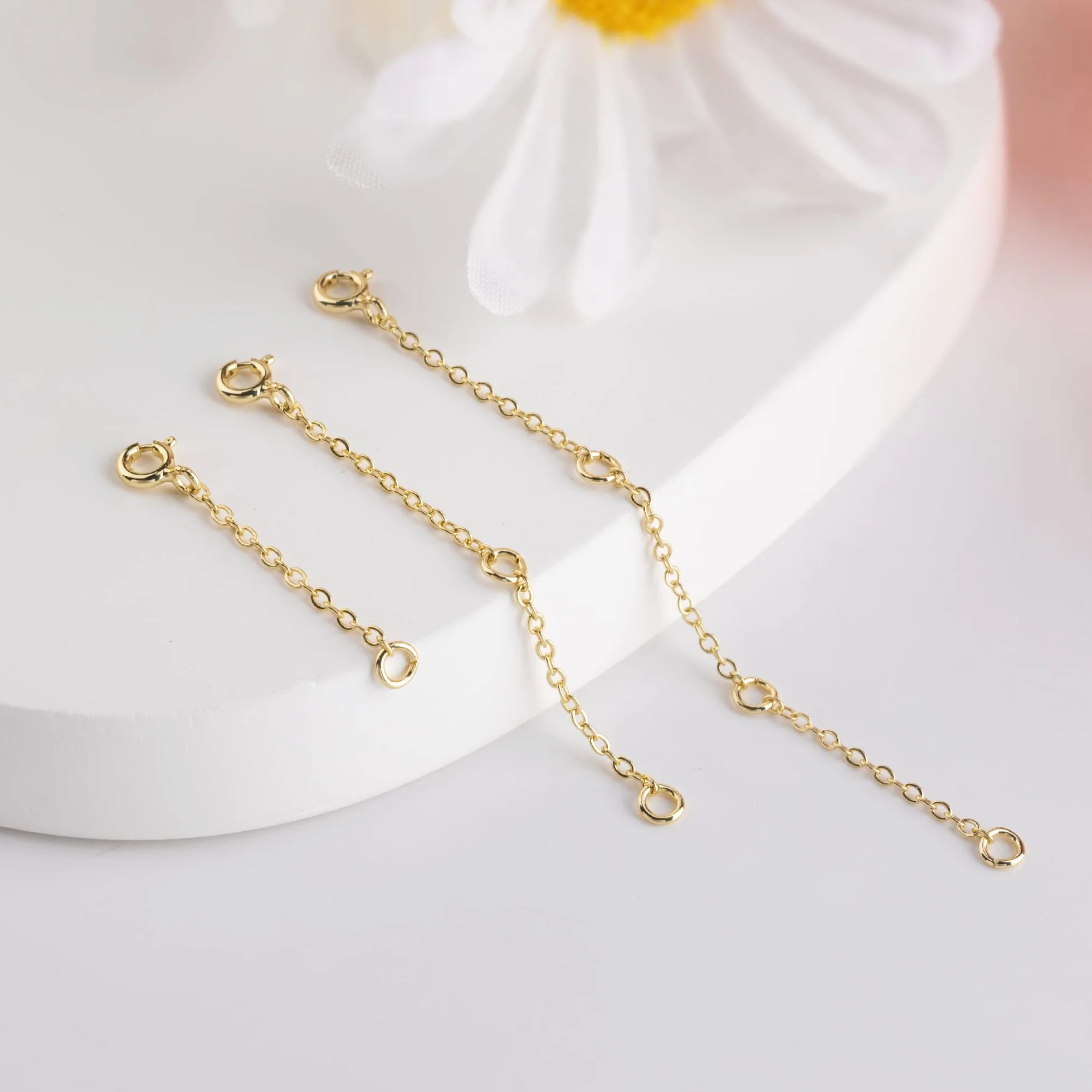 ALEXCRAFT Extensión de cadena de oro rosa, 3 unidades, chapado en oro rosa de 14 quilates, cadena de extensión para tobillo, pulsera, cadena de extensión de oro rosa para fabricación de joyas