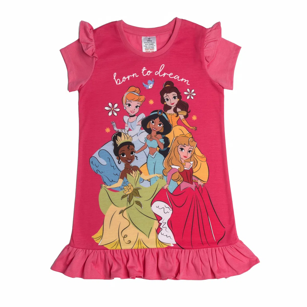 Disney Camisón de princesa para niñas, con volantes, Cenicienta, Belle, Tiana, Jasmine, Aurora, pijama