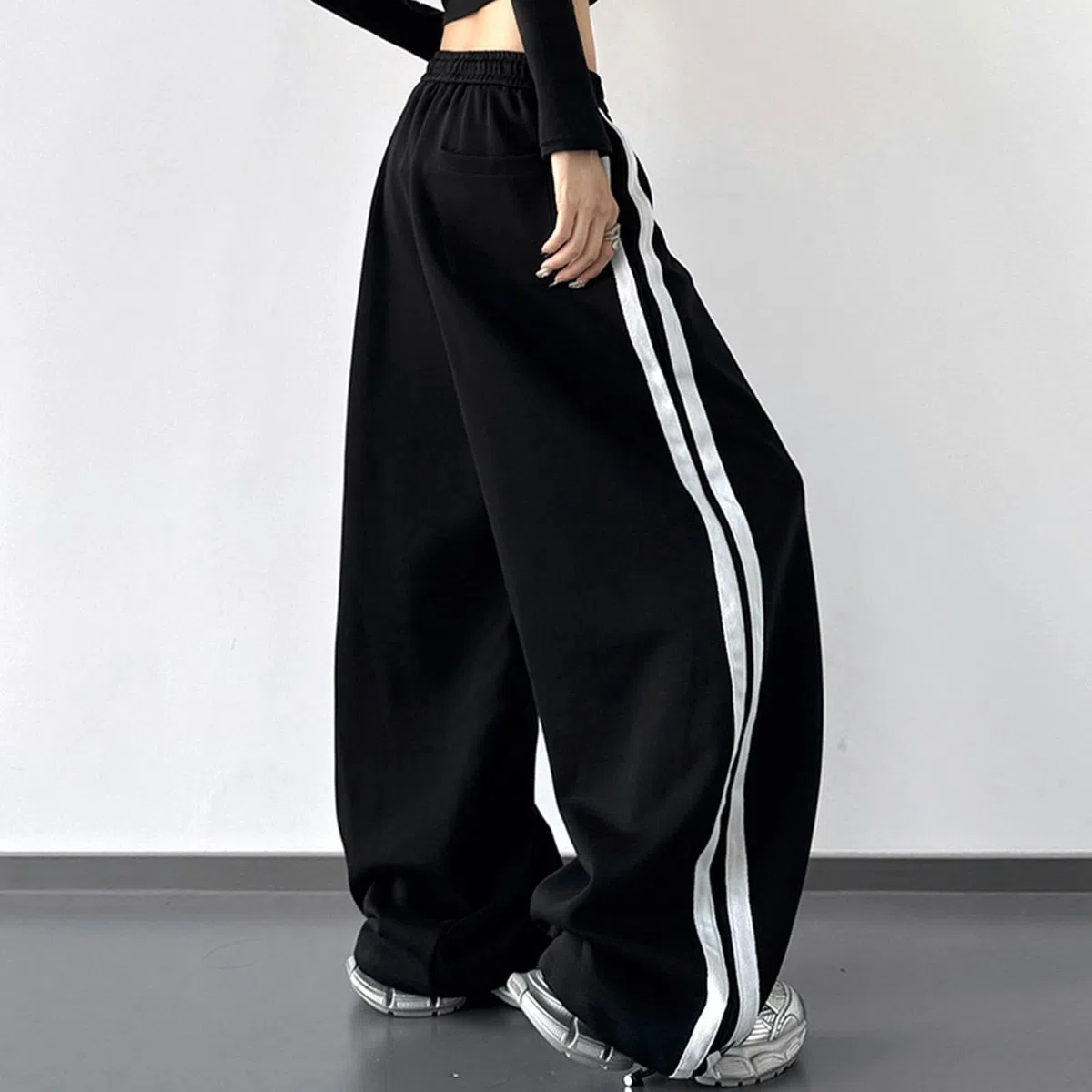 Pantalones de Baile Hip-Hop para Mujer Pantalones Deportivos de Corte Casual Pantalones de Trabajo Casual Jogger de Piernas Anchas Traje de Danza Urbana Pantalones sueltos de Corte Sable