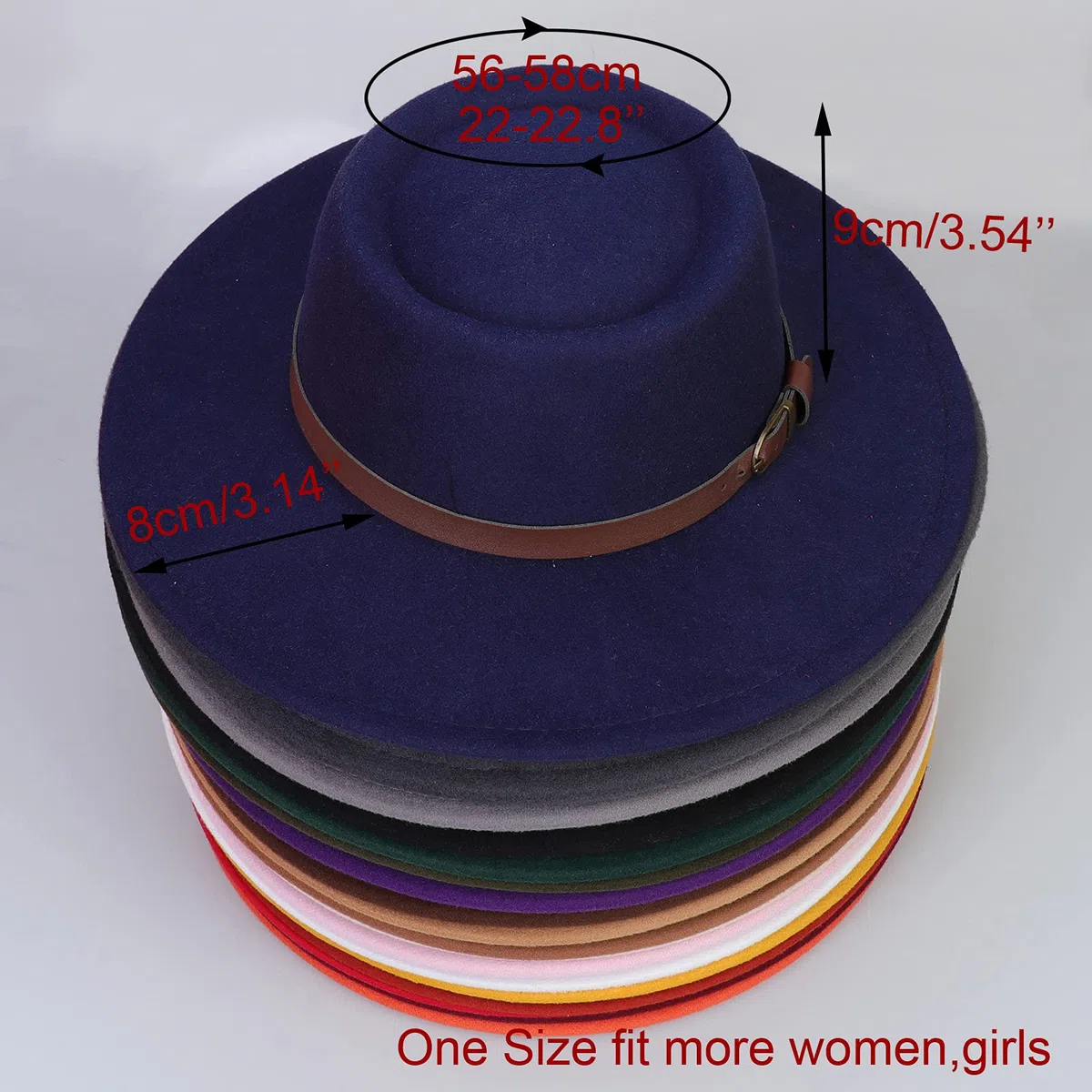 Sombrero de ala ancha vintage Fedora Floppy Sun - Fieltro de lana Playa Princesa Cloche Derby Bowler Iglesia Fiesta Bucket Sombreros