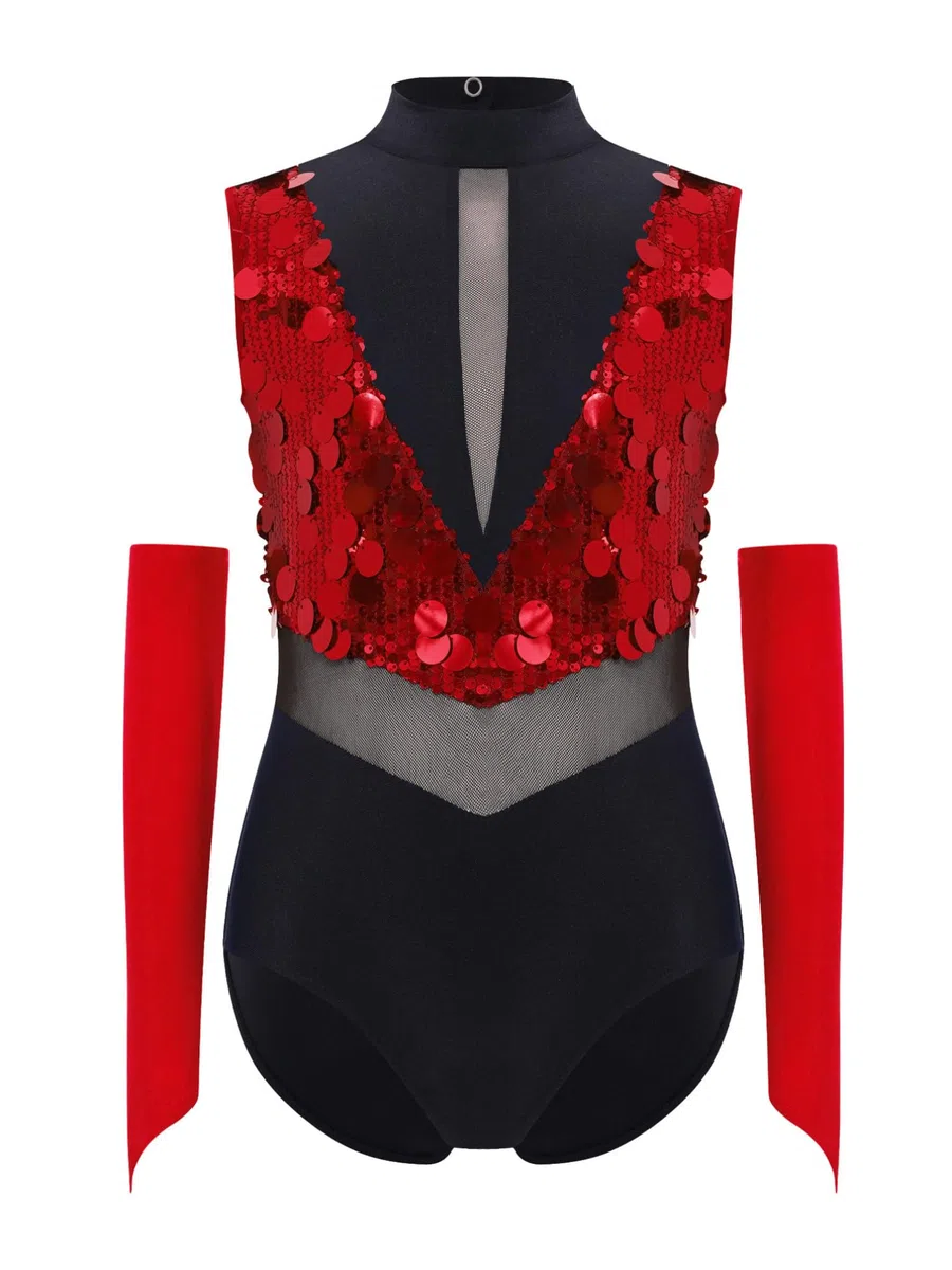 TiaoBug Mono Brillante De Baile Gimnasia Para Niña Maillot Sin Mangas Con Guantes Maillot De Baile Jazz Traje De Bailarina Actuación