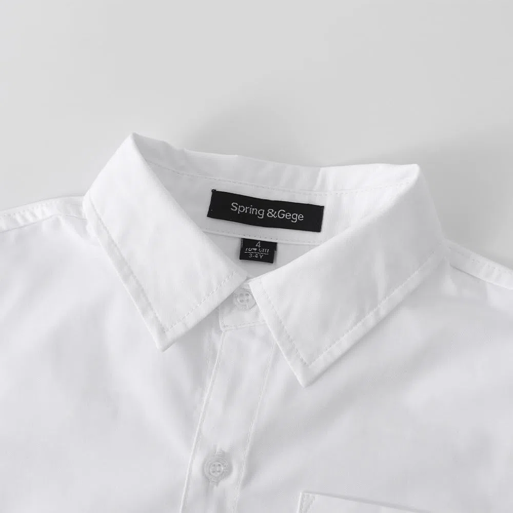 Spring&Gege Camisas de manga corta para niños Uniforme formal de popelín sólido