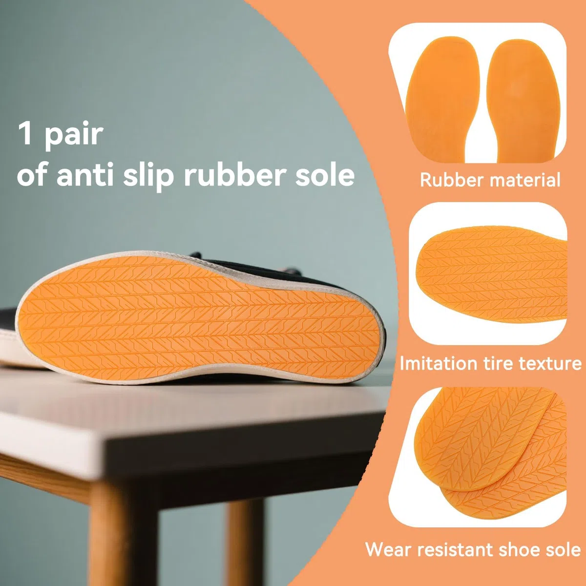 1 Par de Suelas Completas de Goma Antideslizantes, Reparación y Reemplazo para Zapatos, Material para DIY (Color Naranja)