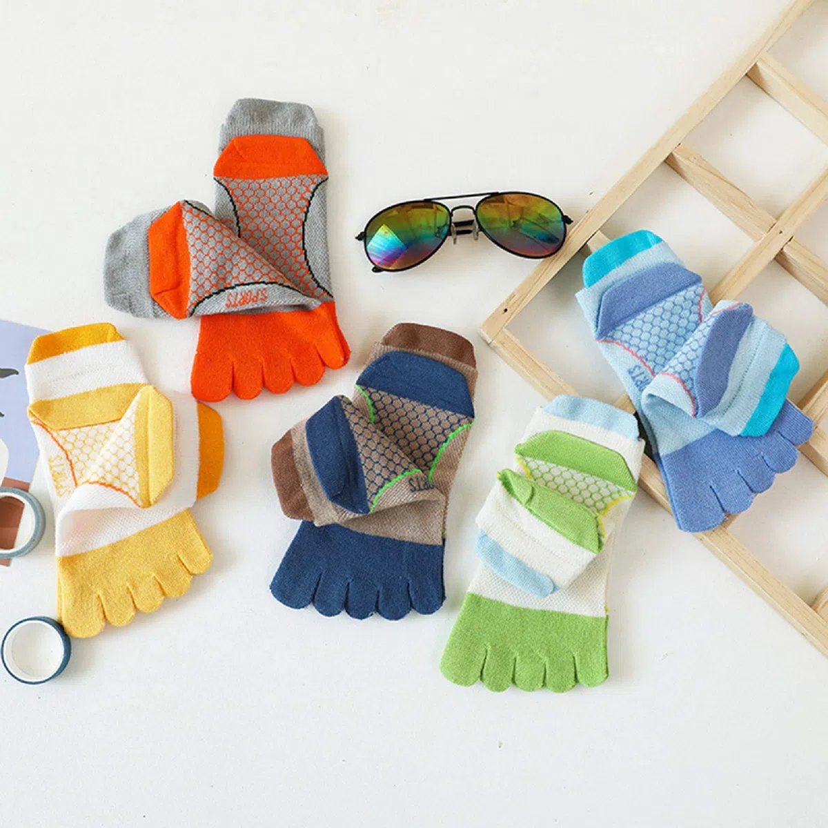 5 pares de calcetines de algodón transpirables con cinco dedos para niños