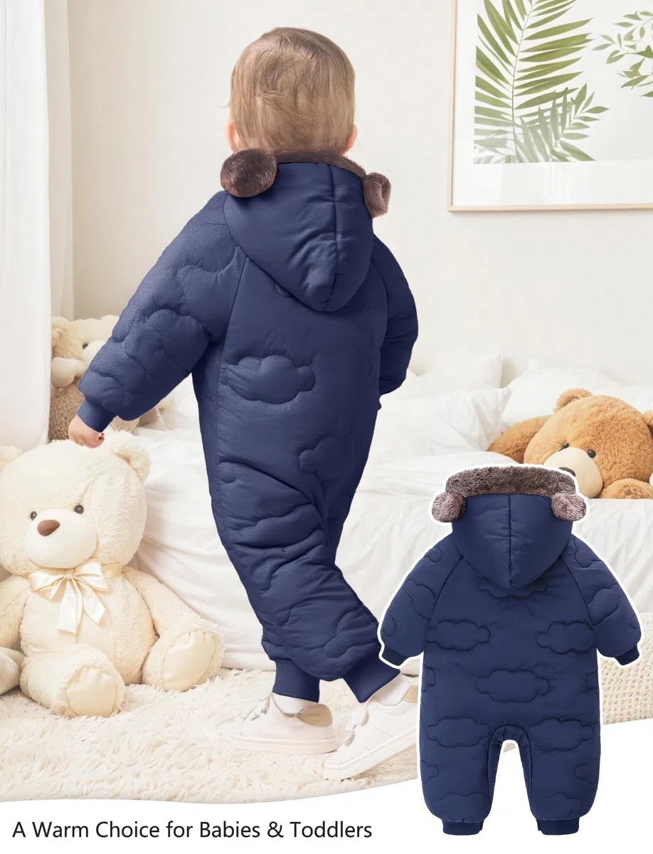 FEOYA Traje de nieve para bebé de forro polar con capucha, traje de esquí para niños, traje de invierno para niña, traje de esquí grueso, traje impermeable cálido de plumón, acolchado para exteriores