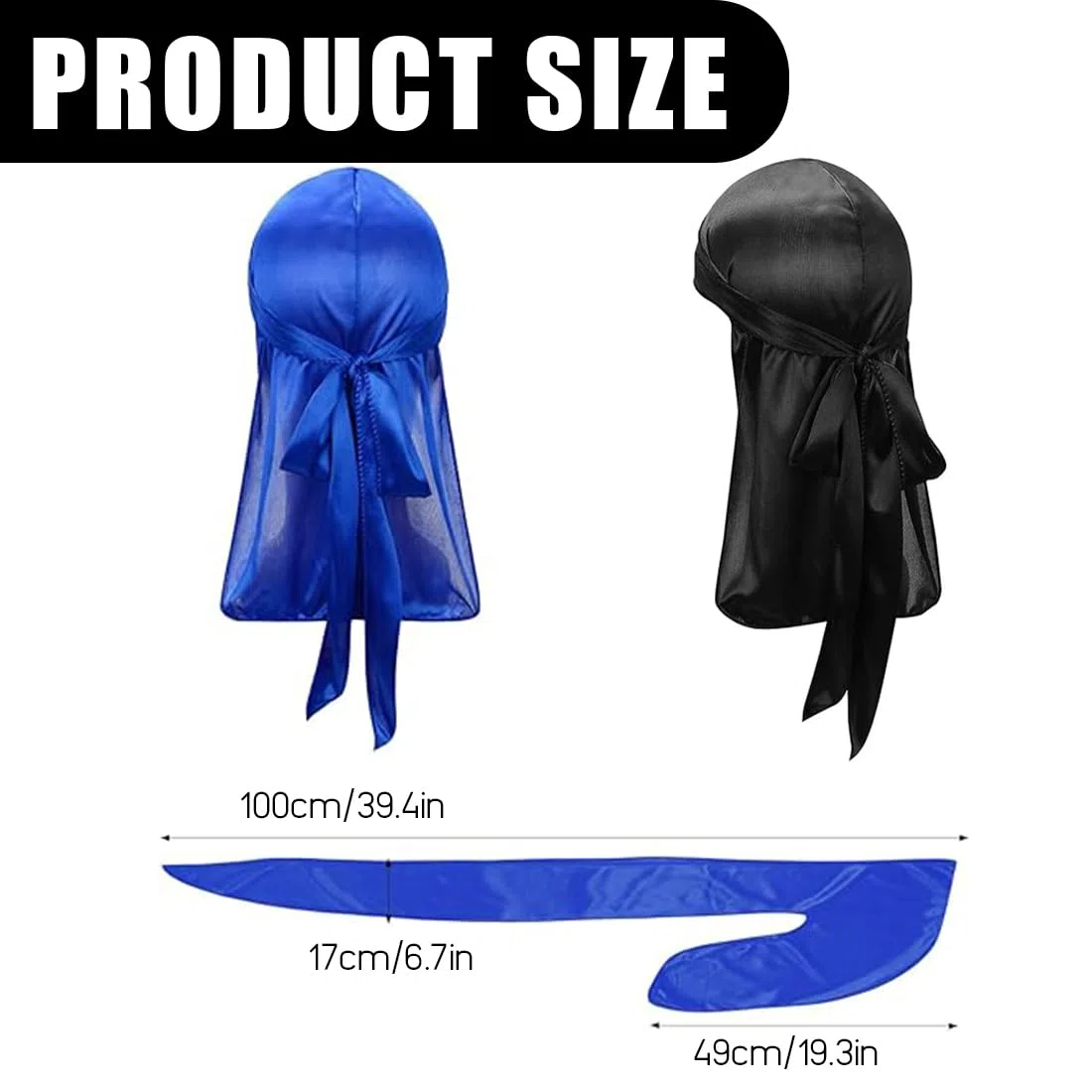 2Pcs Long Tail Durag, Gorro Bandanas Piratas, Pañuelos De Cabeza Turbante Con Cola Extra Larga Y Correas Anchas Para Hombres Y Mujeres Decoración Diaria De Hip-Hop