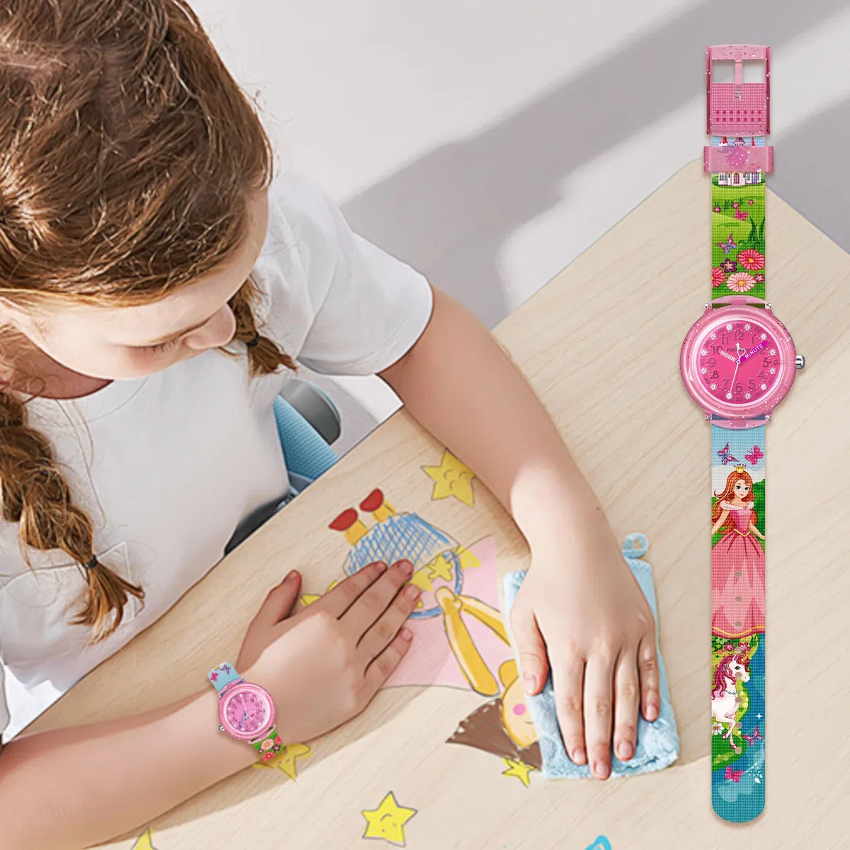 Reloj para Niños, Reloj Unicornio Estampados de Animal con Banda Textil Reloj Niño y Niña