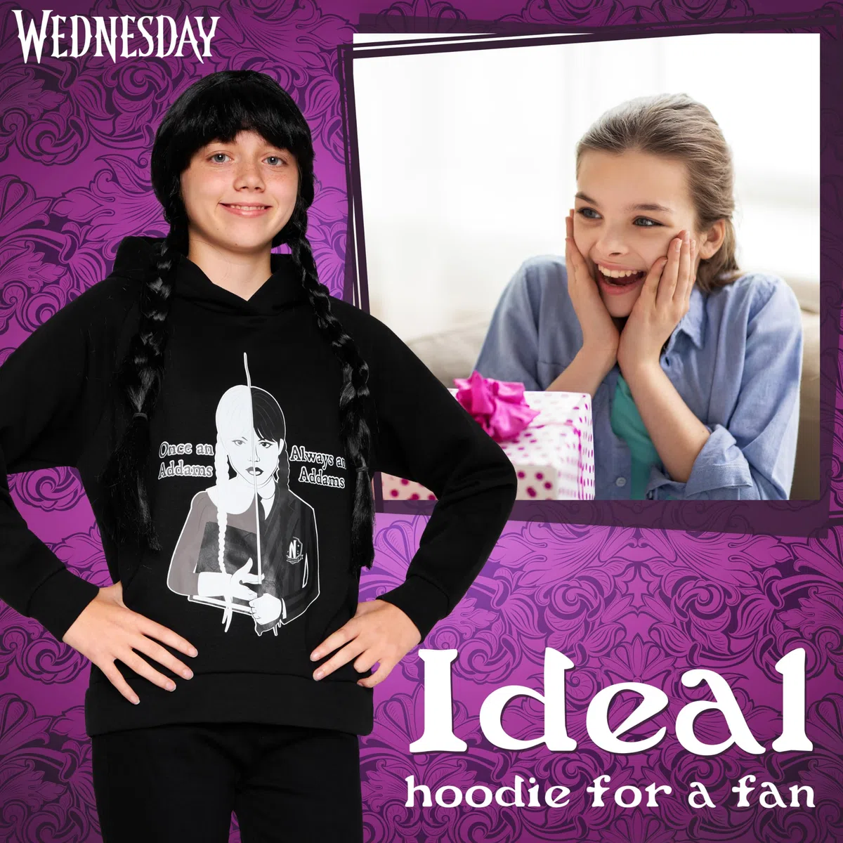 Wednesday Sudadera Niña Miércoles Addams - Sudadera con Capucha Cómoda - Ropa Niña y Chica Adolescente 7-16 Años