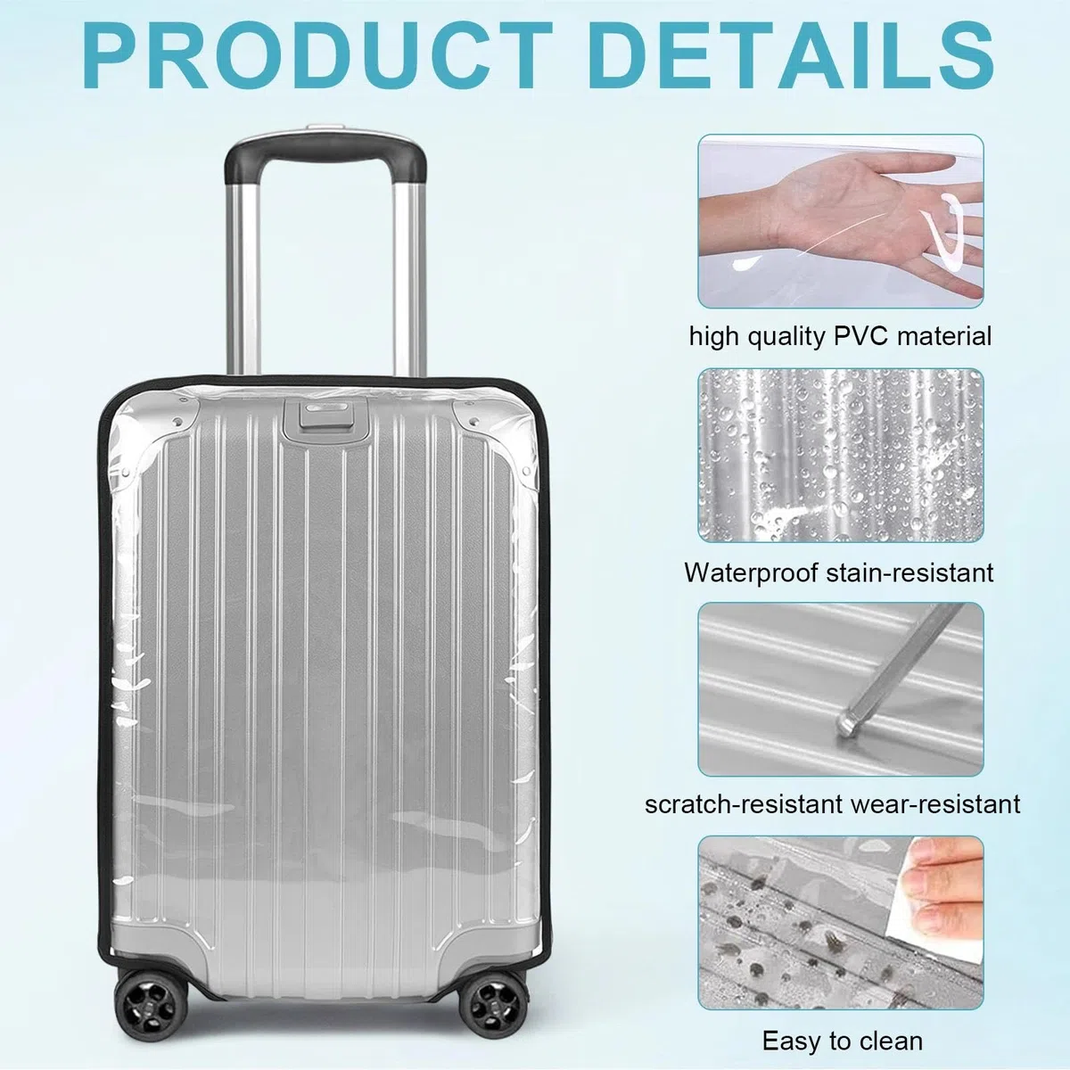 3 Piezas Fundas Maleta PVC Transparentes 20, 24 y 28 Pulgadas Cubierta de Maleta Protector de Equipaje Impermeables Antipolvo Protector Equipaje Reutilizable para Viaje