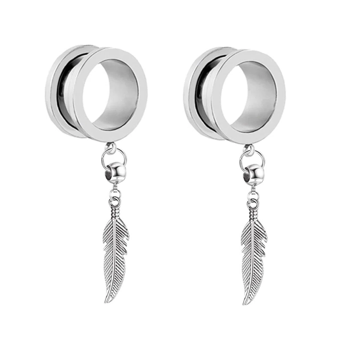 2 Piezas Dilatador Oreja Dilatador Piercing 6-25mm,Piercing de Oreja de Acero Inoxidable Redondo con Hoja Dilataciones Oreja Plata