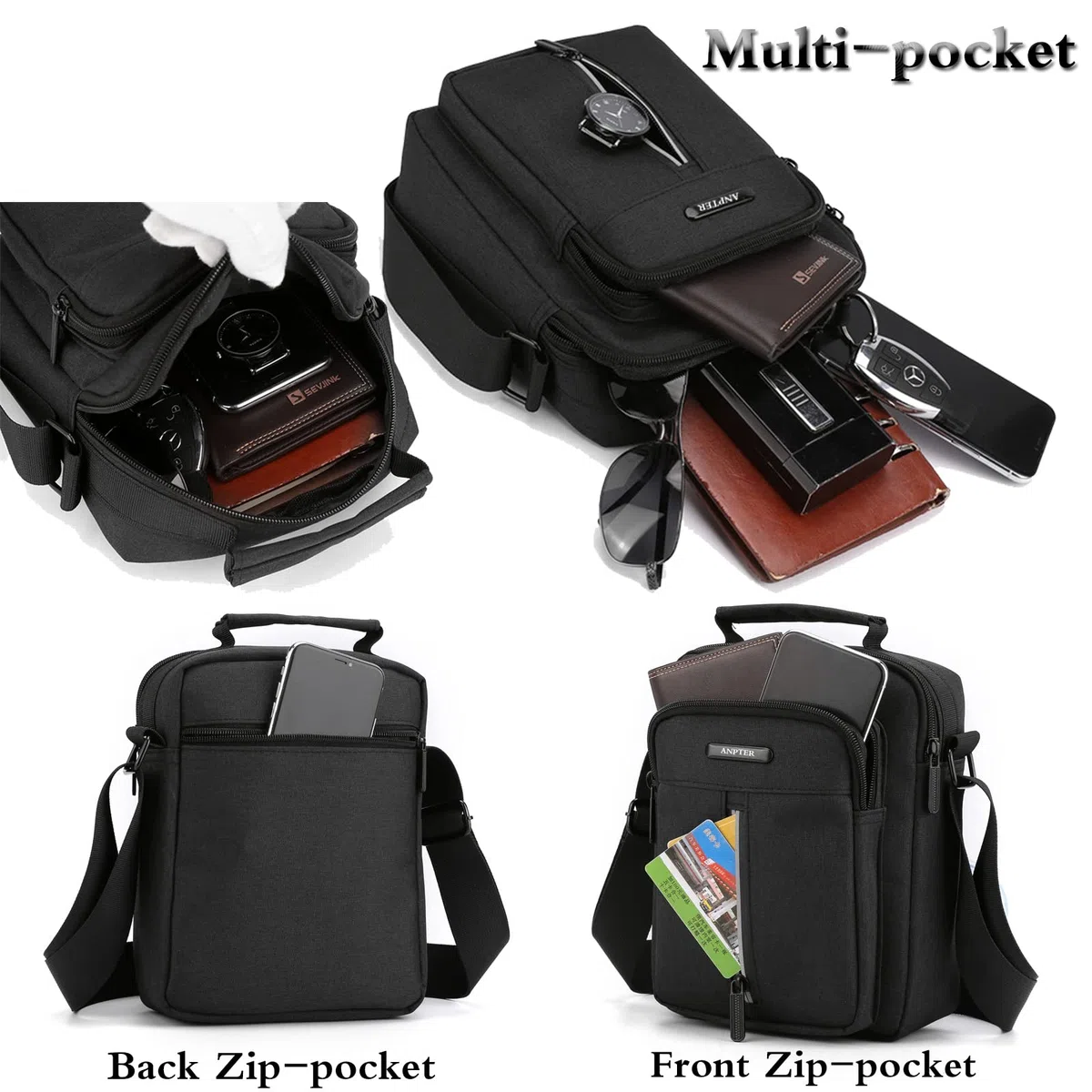 ANPTER Bandoleras Bolso Pequeño Mariconeras Crossbody Unisex Shoulder Bag con Banda Reflectante de Seguridad para Hombres y Mujeres, Deportes, Trabajo, Casual, Viajes(Gris