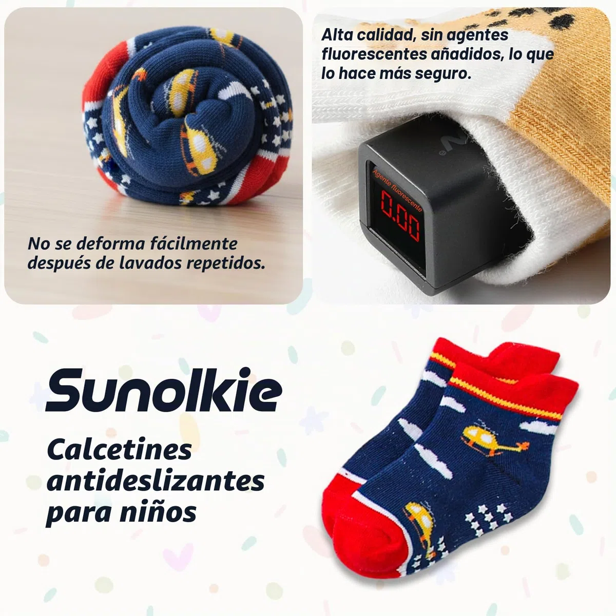 Pack de 12 Pares de Calcetines Antideslizantes de Algodón para Niños de 1 a 5 Años, Calcetines Bebé Niña Niño Transpirables