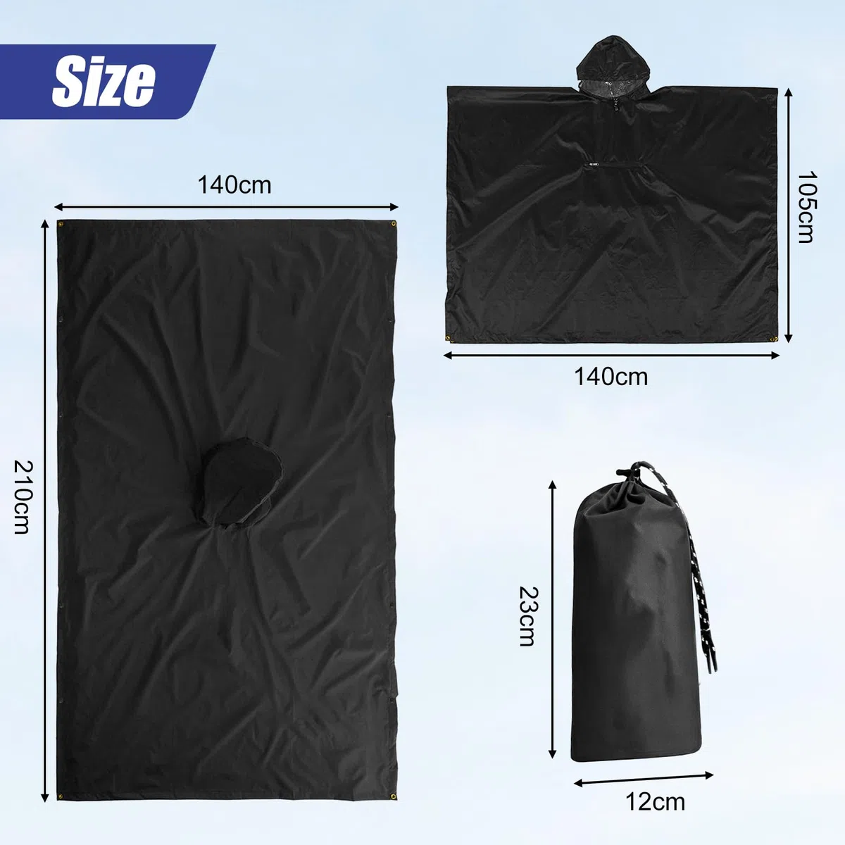 Chubasquero, Ligero, Reutilizable y Transpirable con Capucha, Impermeable Mujer Multifuncional 3 en 1 para Camping, Senderismo, Ciclismo y Pesca, Unisex （Negro）