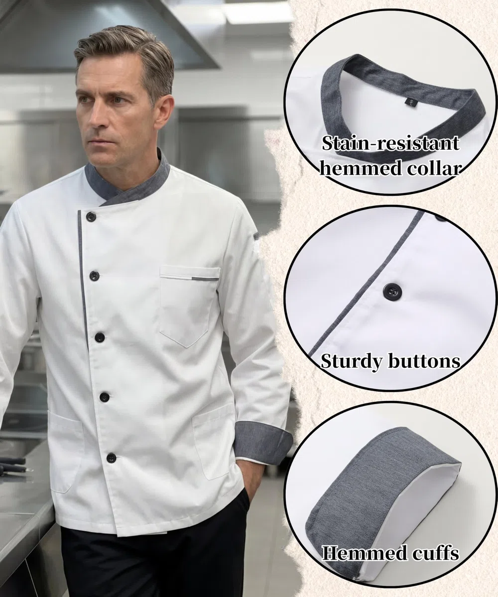 Chaqueta Chef Uniforme Manga Larga Ligero Cocinero Chaquetas Ajuste Moderno Cocina Restaurante