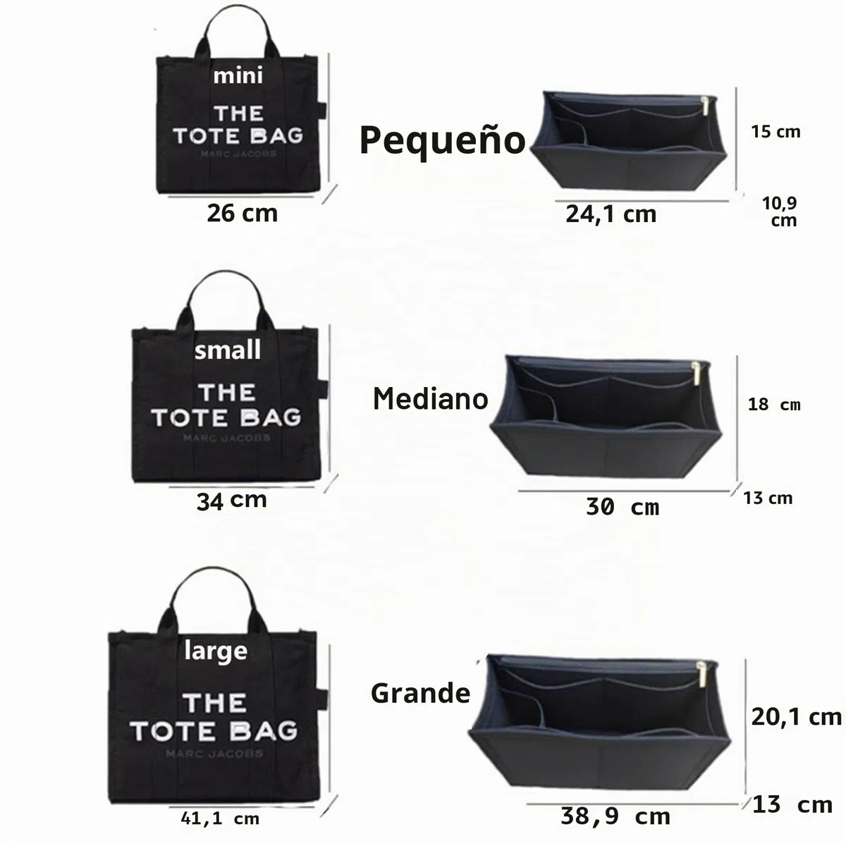 Lckaey Organizador de bolso para inserto Marc Jacobs para inserto de bolsa mediana 2042beige-S