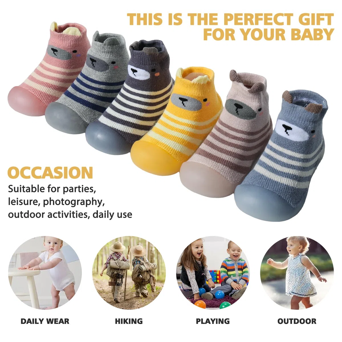 Zapatos Bebe Primeros Pasos Zapatos Calcetines Bebe, Calcetines Antideslizantes Niño con Suela de Goma Suave Zapatillas Unisex Bebé con Estampado de Dibujos Animados