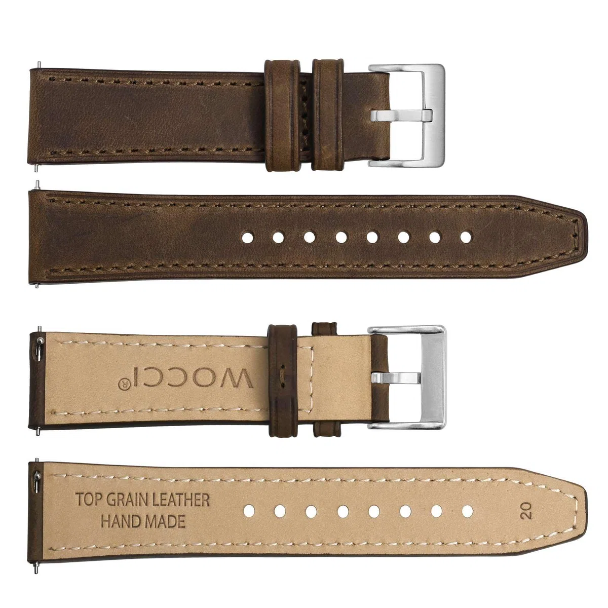 WOCCI Elite Correa de Reloj, Cuero de Grano Superior, Liberación Rápida, Ancho de Banda 18mm 20mm 22mm