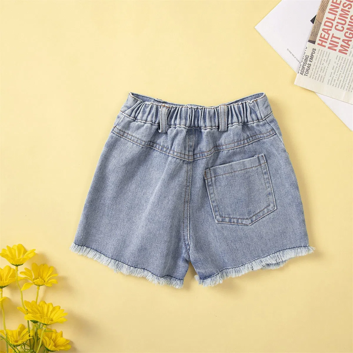 Conjunto de Pantalones Cortos y Camiseta para Bebé Niña Algodón Sólido Sin Mangas Jeans Ropa Primavera Verano