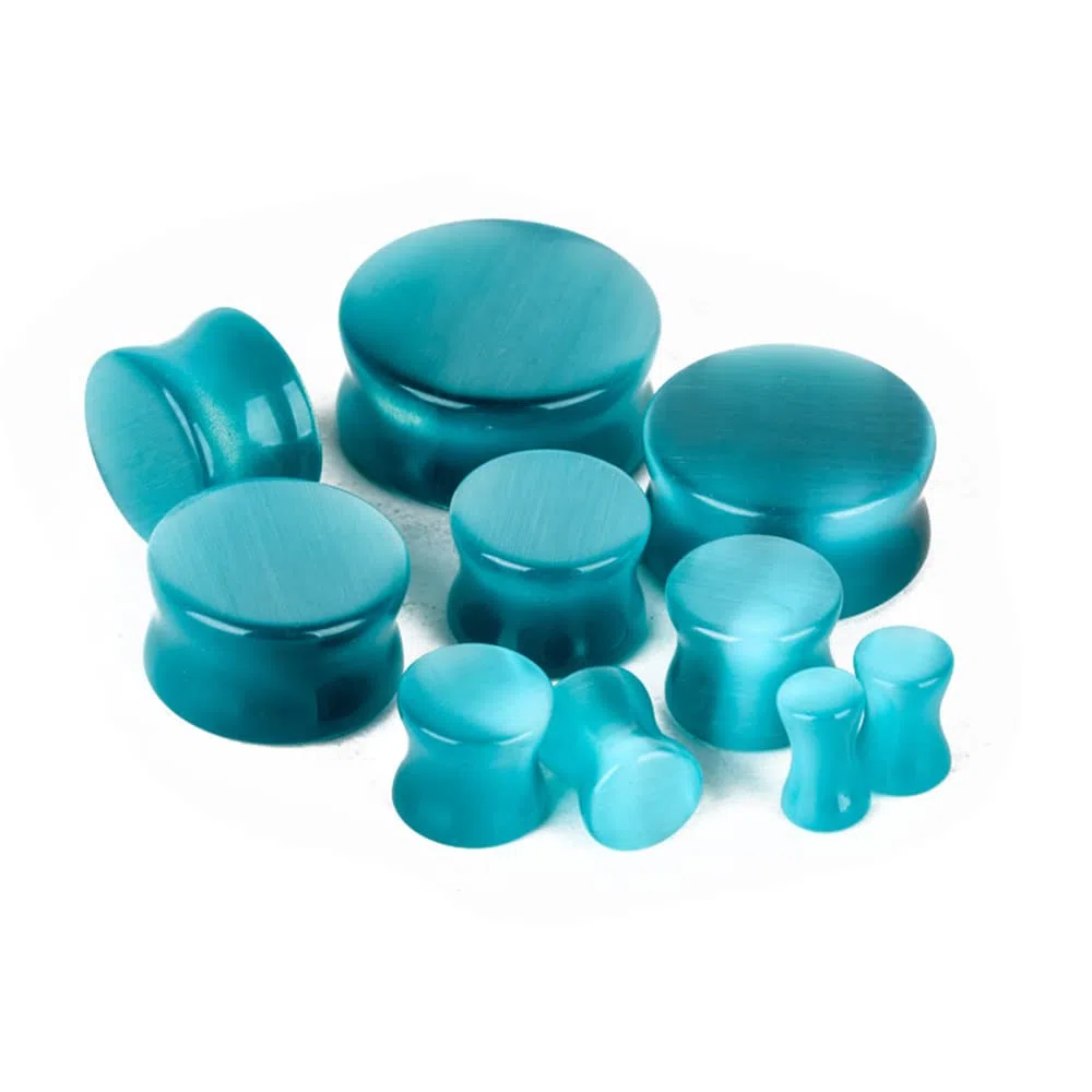 2 pares de dilatadores de oreja de piedra orgánica de ojo de gato y ónix negro, expansores de túnel, dilatadores de doble acampanado para el cuerpo