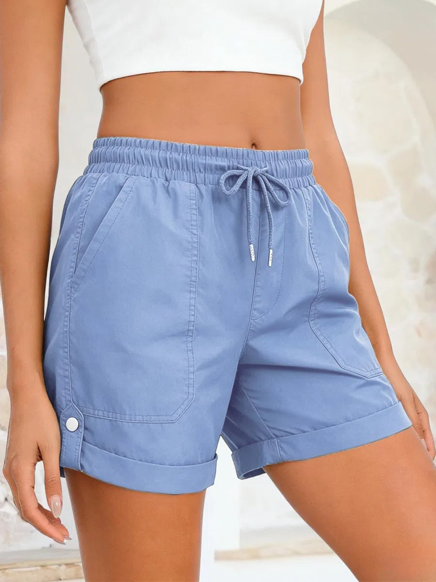 JFAN Mujer Pantalones Cortos Verano Short Mujer Elegant Suelto y Cómodo Pantalones con Cordón Ajustable y Bolsillos S-XL