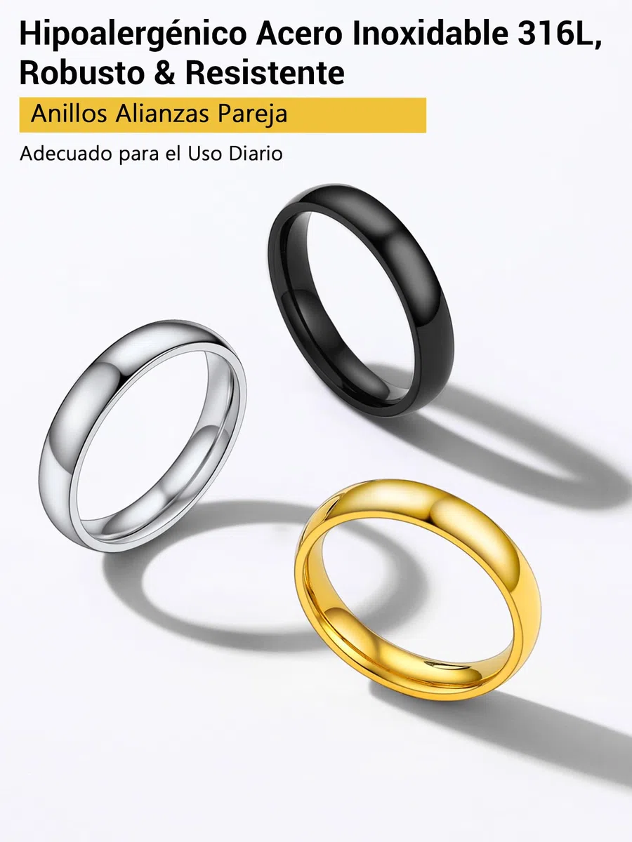 PROSTEEL Anillo Mujer Hombre 2/4/6/8mm Acero Inoxidable Plateado/Dorado/Negro Anillos de Compromiso Boda Alianza Tamaño 6,75-30 Disponibles Joyas Mujeres Hombre Parejas con Caja de Regalo