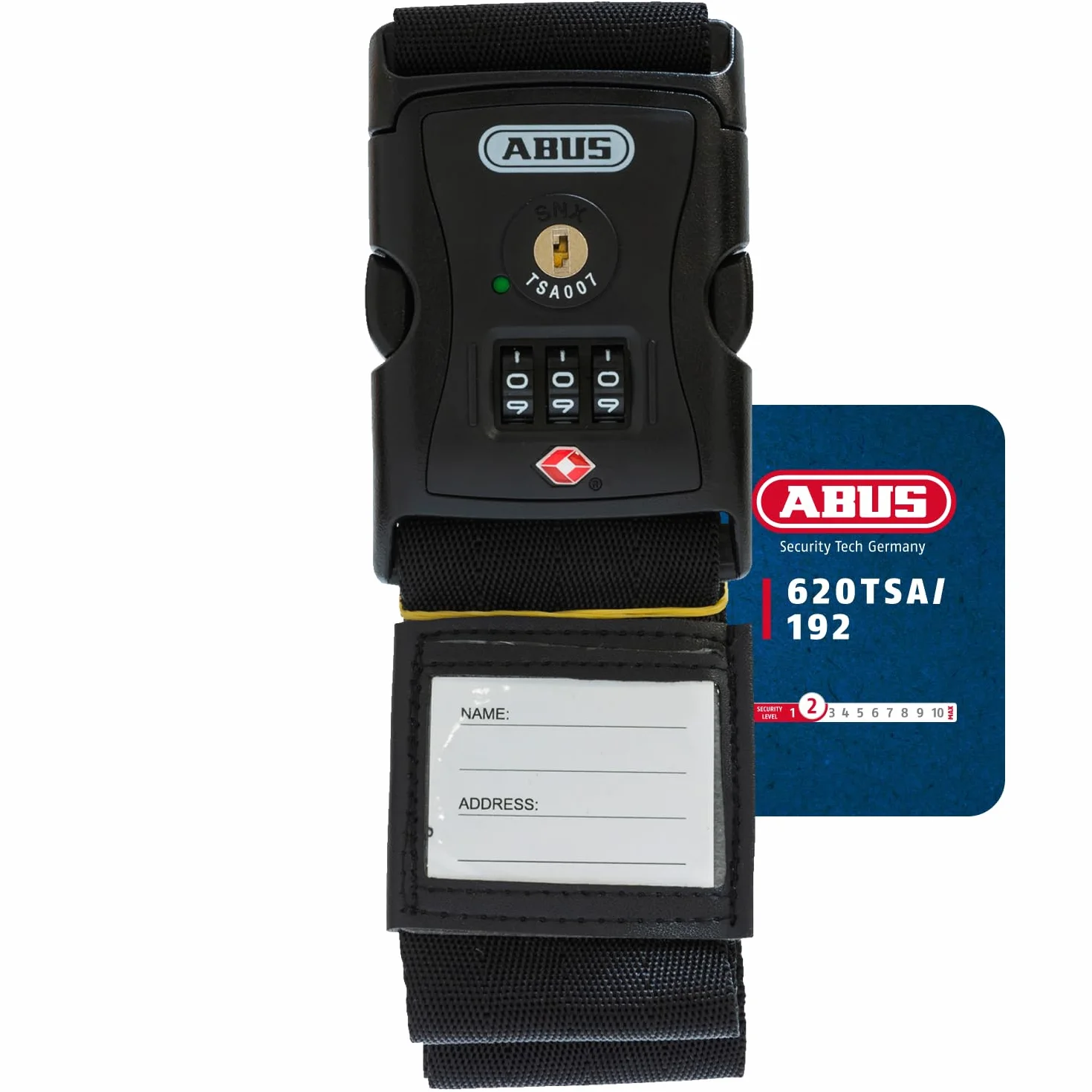 ABUS Correa para maletas 620TSA con cierre TSA - banda para equipaje con candado de combinación ajustable de 3 dígitos - con identificador - negro