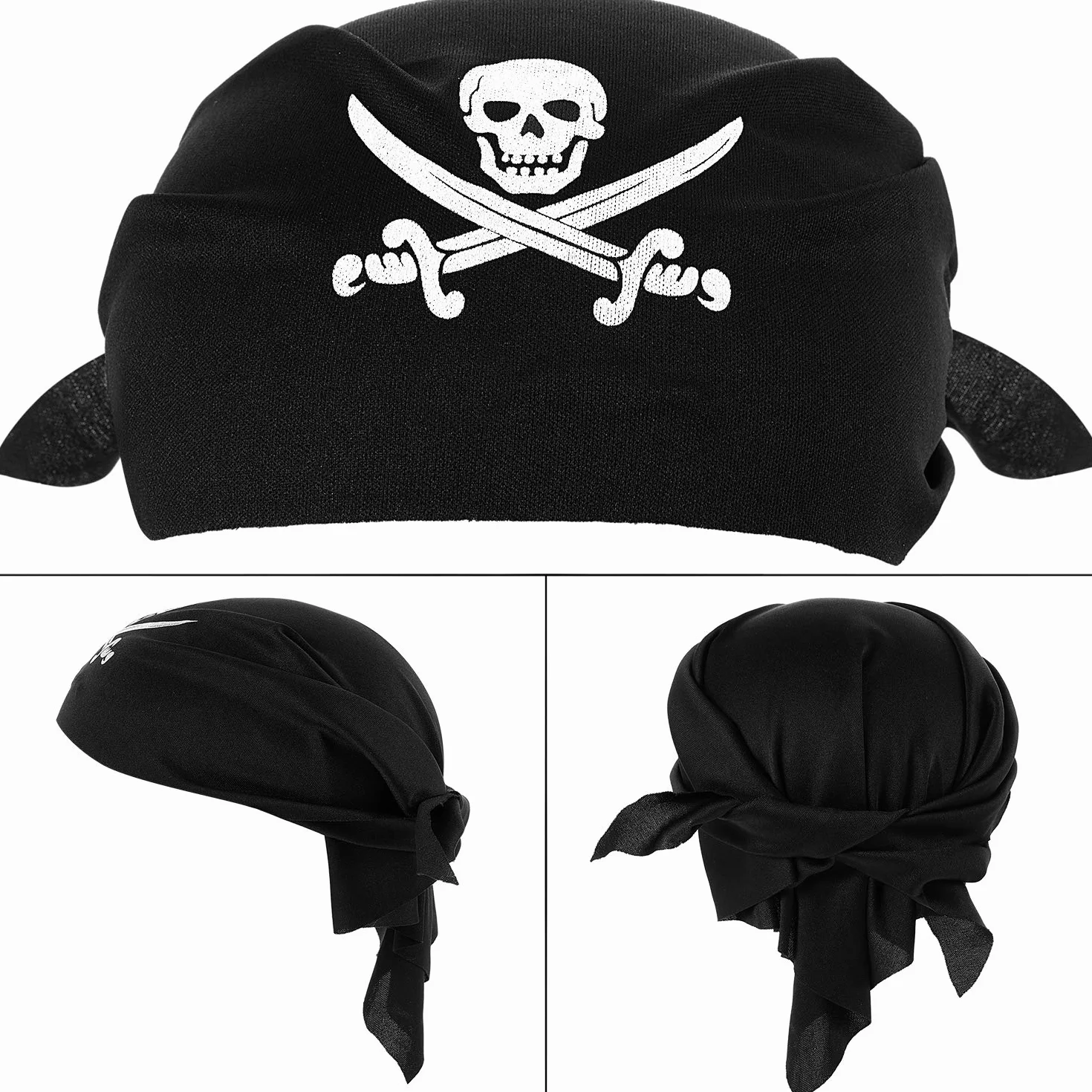 12 Piezas de Pañuelo de Pirata Braga de Cabeza de Capitán Negra para Fiesta Temática, Favores de Halloween y Niños (Estilo A)