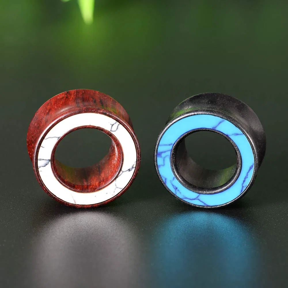 KUBOOZ COOEAR 2 Pares de medidores de Oreja de Madera con Doble Acampanado para Orejas y Tapones Estilo círculo de Concha Marina.