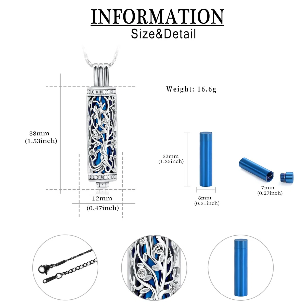 Urna Collar de Cenizas para Mujeres Hombres Árbol de la Vida Cilindro Cremación Joyería Vial Cremación Ceniza Colgante Memorial Joyería Regalos Cenizas Collar