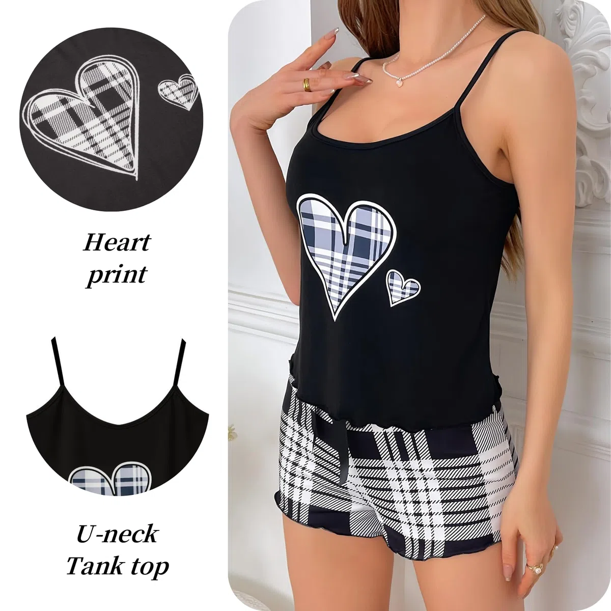 Mujer Sexy 2 Piezas Conjuntos de Pijamas Sin Mangas Verano Camisola Tirantes Ropa de Dormir Elástica Pantalones Cuello en U Top Elegante Modal Camisón Ajustado Corte Lencería