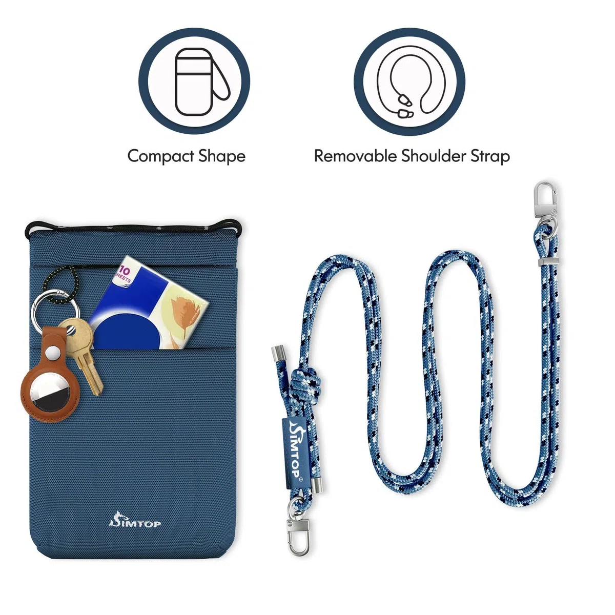 SIMTOP Bolsa Impermeable Para el Cuello Con Protección RFID Para Hombres y Mujeres,Bolsa Para Smartphone,Teléfono Celular Correa Para el Cuello Para Pasaporte,Bolsa ligera Para Monedas de Viaje (Azul)