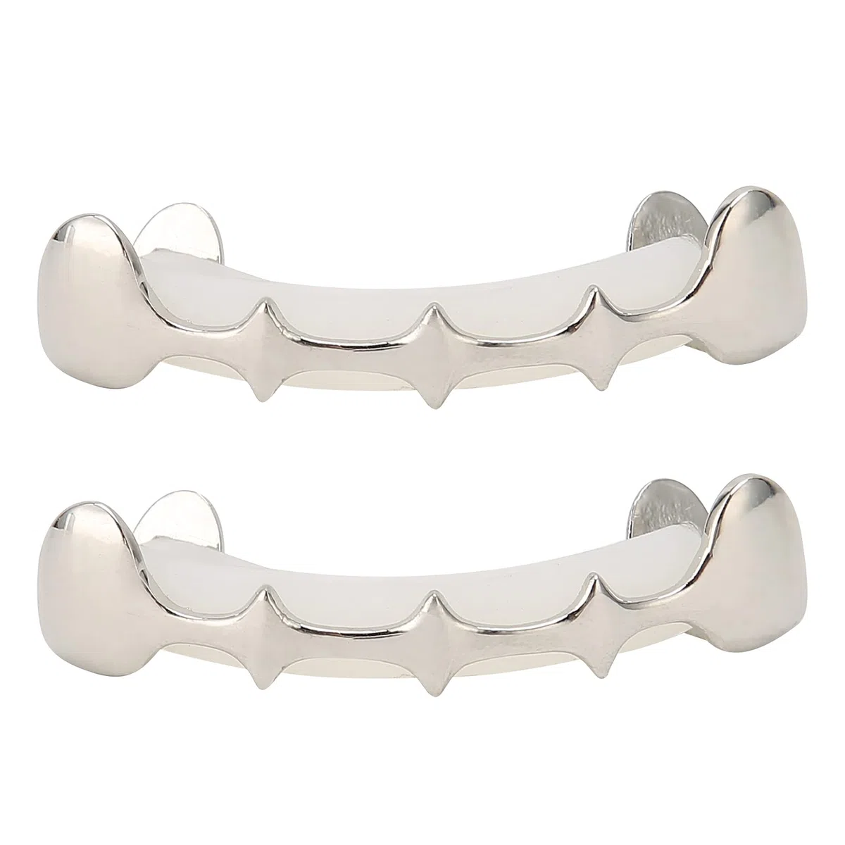 Parrillas de dientes chapadas en oro de 18 quilates Grillz, conjunto de dientes falsos de Hip Hop irregulares, accesorio de decoración de dientes de Hip Hop para festival de Halloween(Plata)
