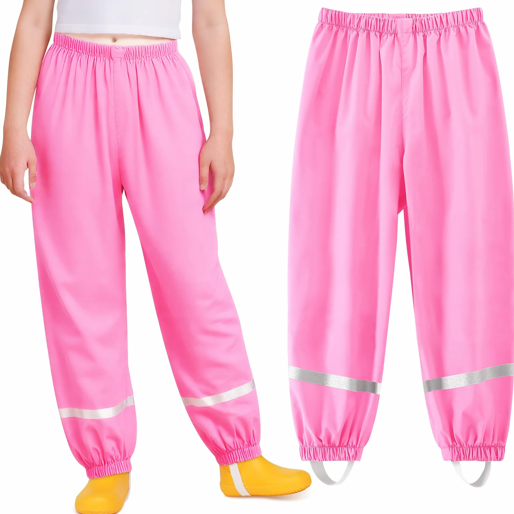 Pantalon Impermeable Niño Niña Peto de Lluvia Plegable Ligero Pantalón de Lluvia Transpirable Pantalón Barro Reflectante 1-10 años