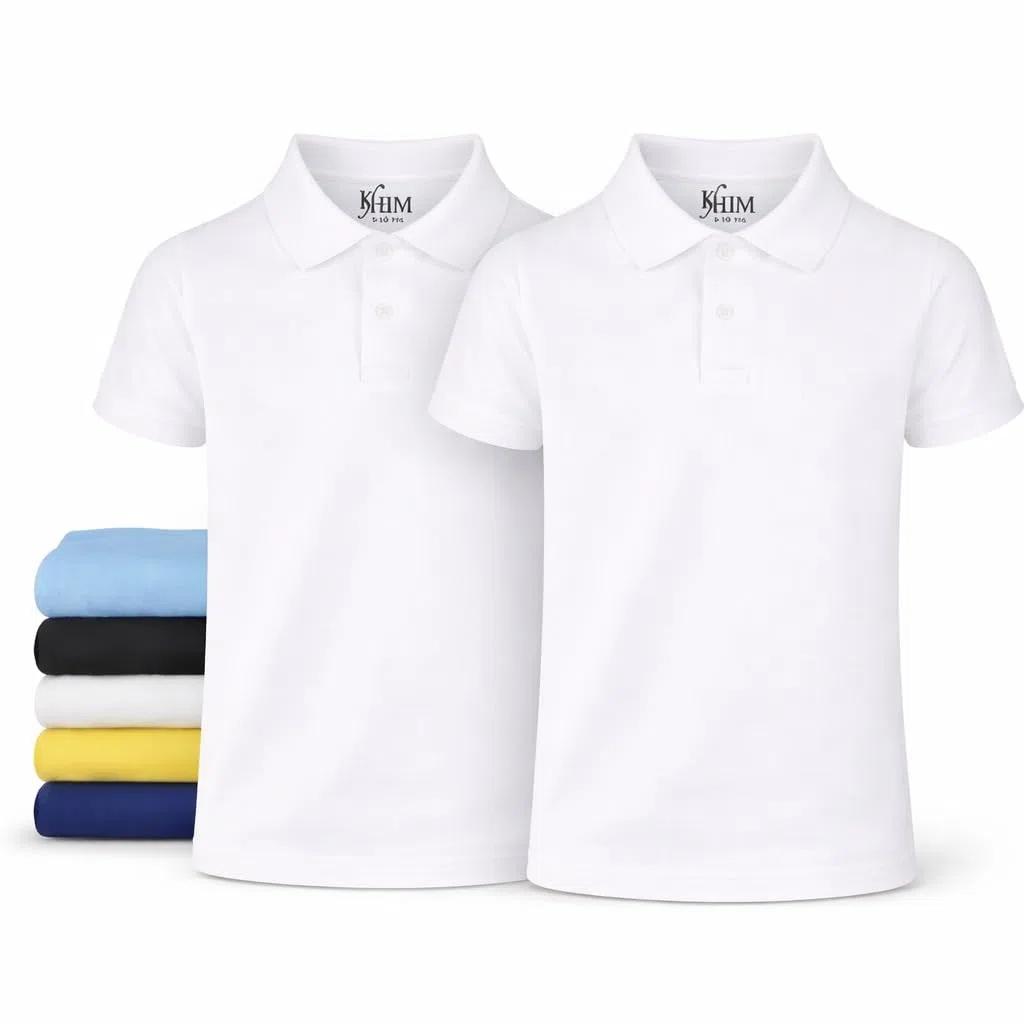 Khim Polo Unisex de Manga Corta de polialgodón para niños y niñas, Uniforme Escolar, Camiseta Lisa de Media Manga, Ropa Deportiva para Interiores y Exteriores