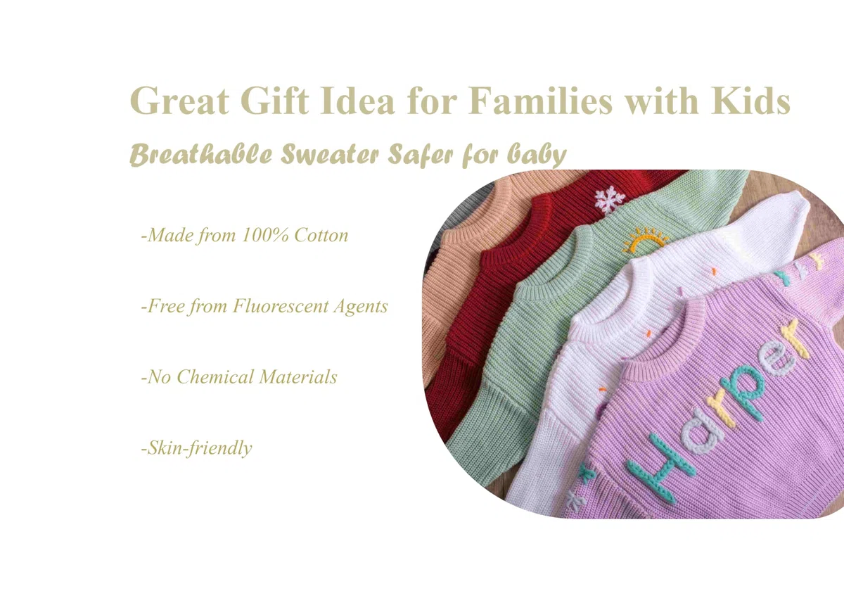 Suéter de Punto Hecho a Mano para Bebés con Nombre o Monograma Bordado a Medida, Regalo Especializado para Niñas, Niños, Bebés y Niños Pequeños
