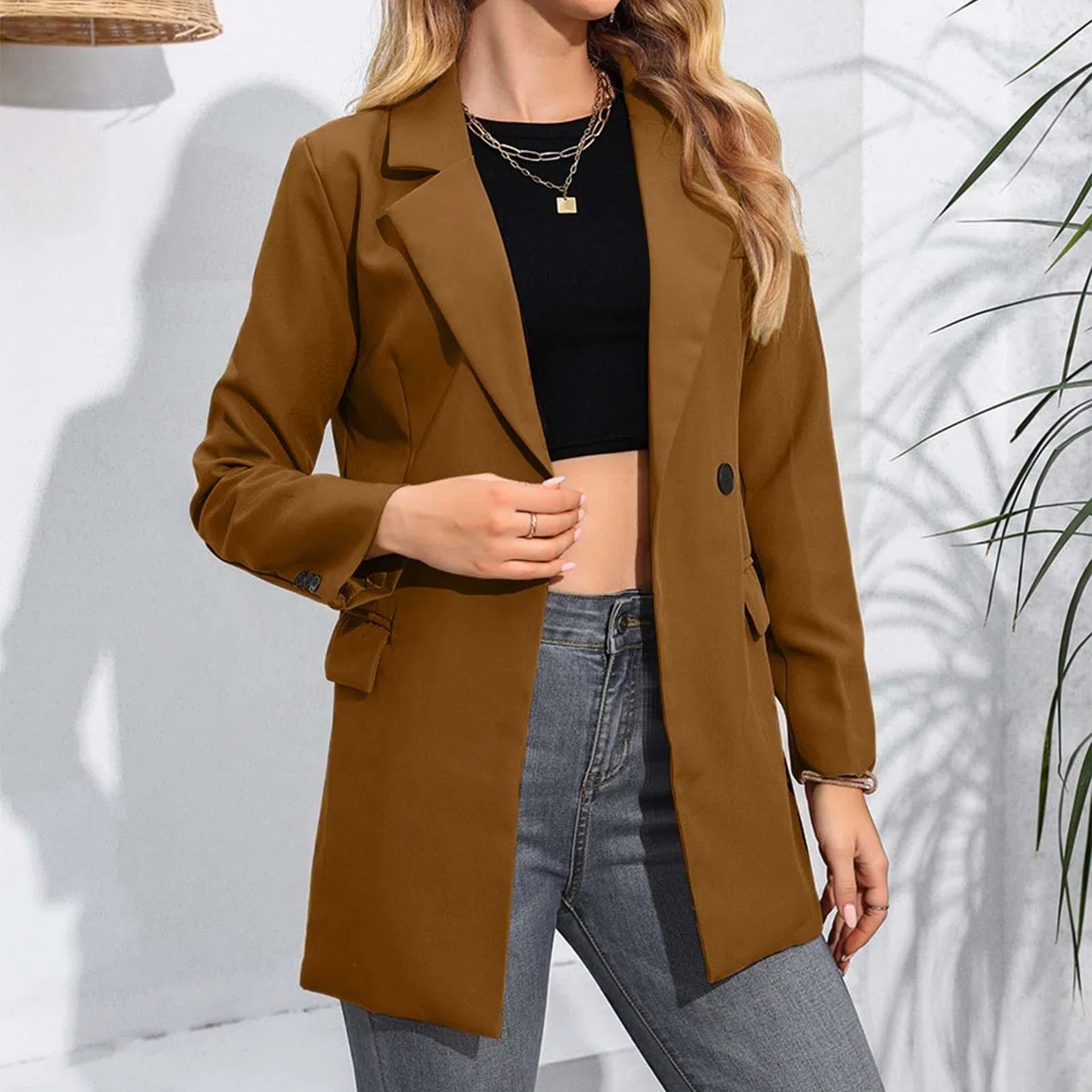 Blazer de Mujer Casual – Saco Largo de Manga Larga con Botón y Estilo Elegant Elegante