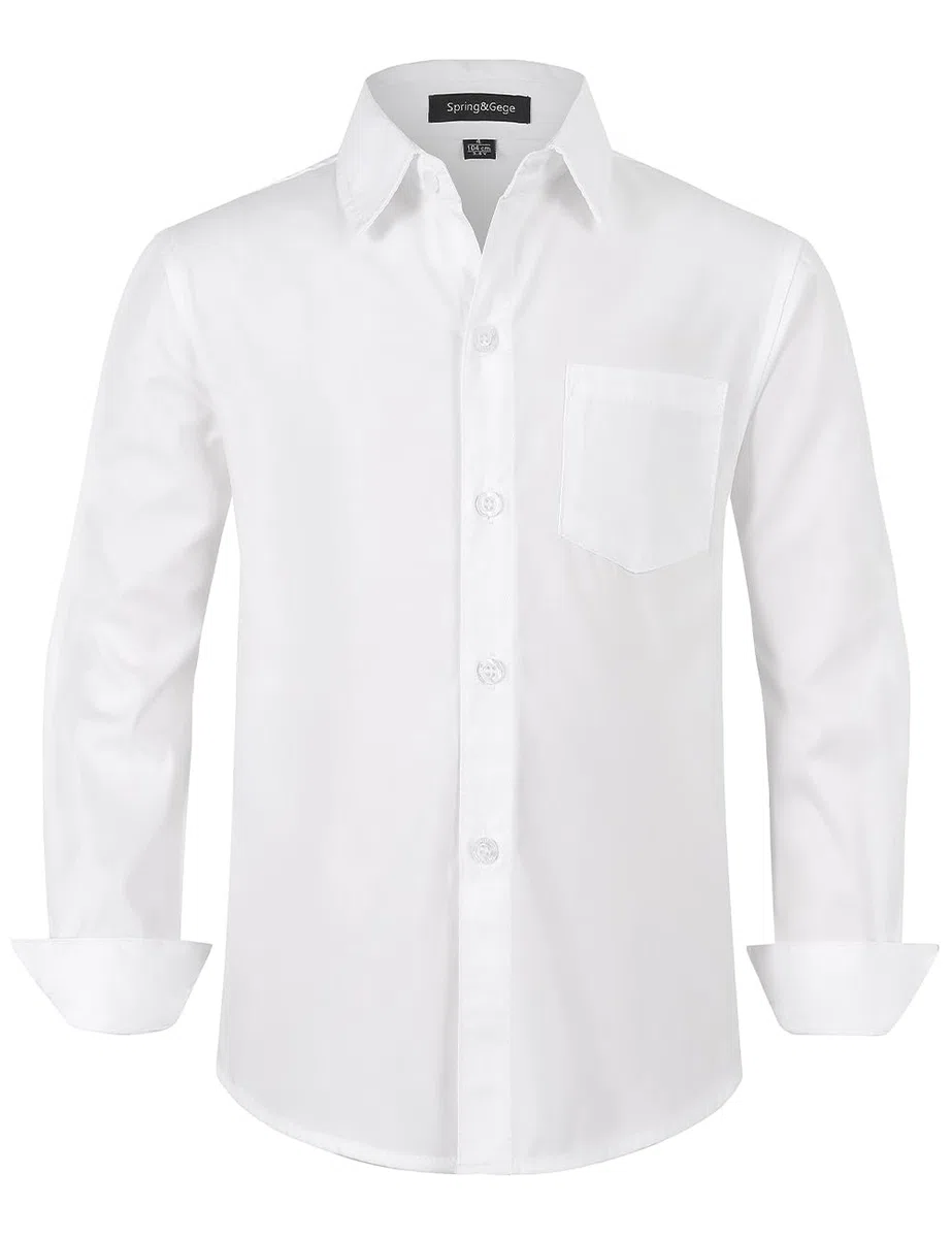 Spring&Gege Camisas de manga larga para niños Uniforme formal de popelín sólido
