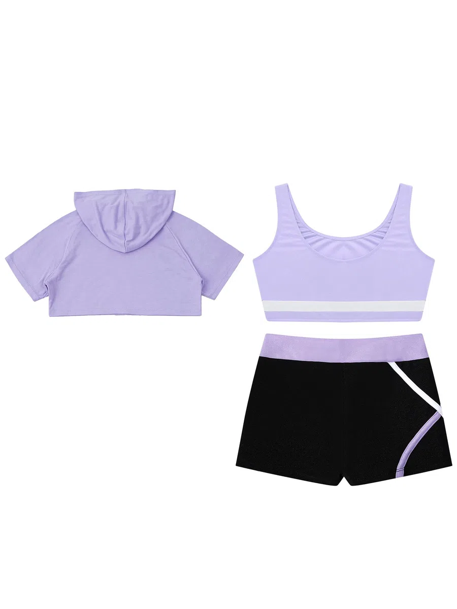 Oyolan Ropa Deportiva Niñas Conjuntos de Yoga Fitness Danza Crop Top Corto + Shorts Pants Corto Danza Niños Traje Ropa de Baile Ejercicio Conjuntos Deportivos