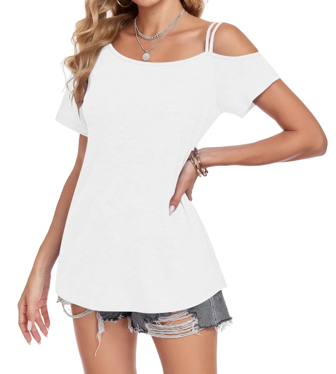 PLMOKEN Camiseta Hombros Descubiertos Mujer Verano Manga Corta Top de Hombro Asimétrico Casual