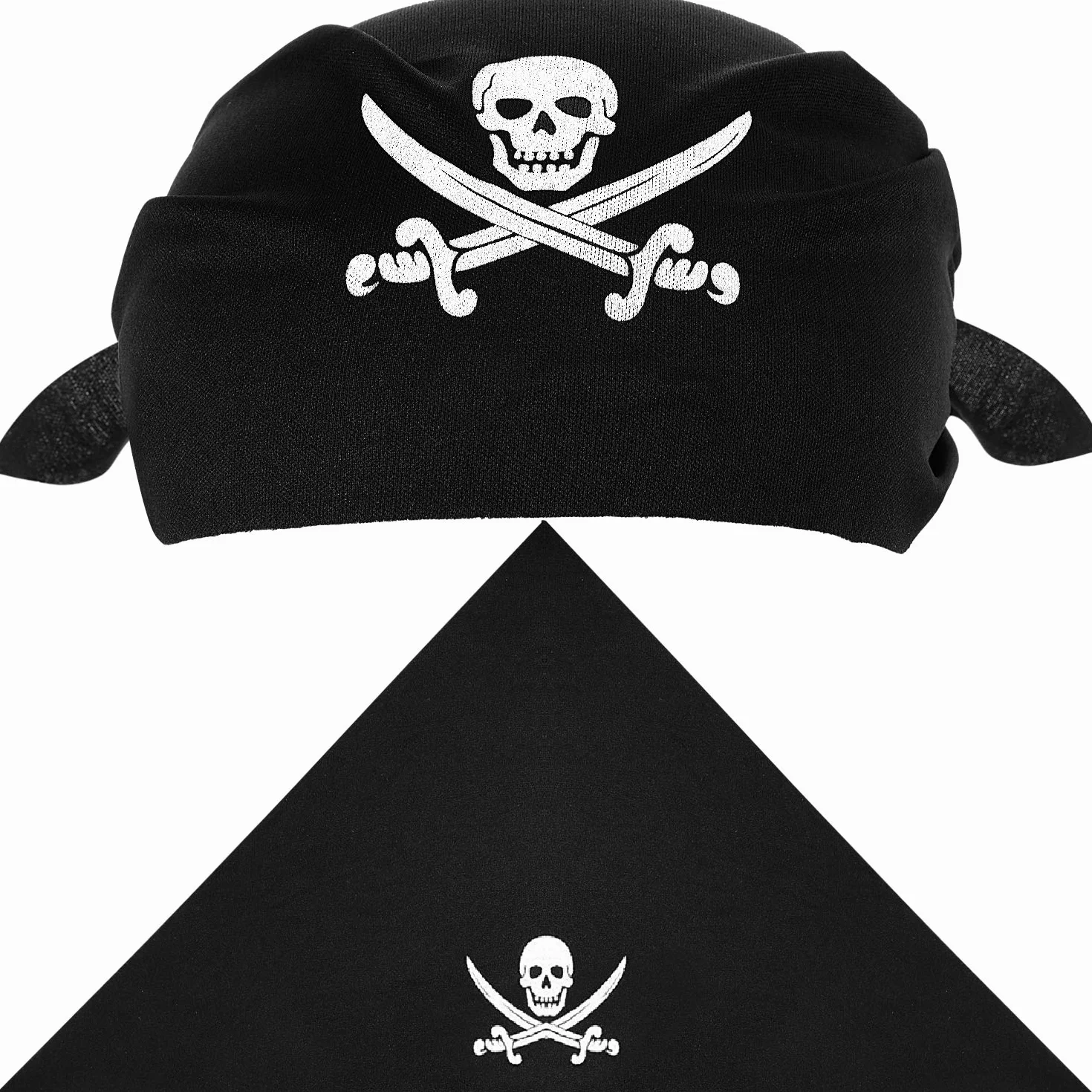 12 Piezas de Pañuelo de Pirata Braga de Cabeza de Capitán Negra para Fiesta Temática, Favores de Halloween y Niños (Estilo A)