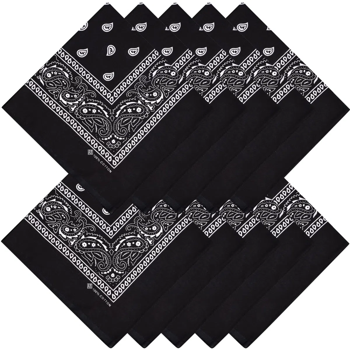 ZENO Bandana – 100% Algodón & Fibra Natural – Pañuelo Cabeza Hombre y Mujer Sin Poliéster – Suave, Resistente & Lavable – Bandana Hombre y Mujer – Unisex & Niños - 10 Pack
