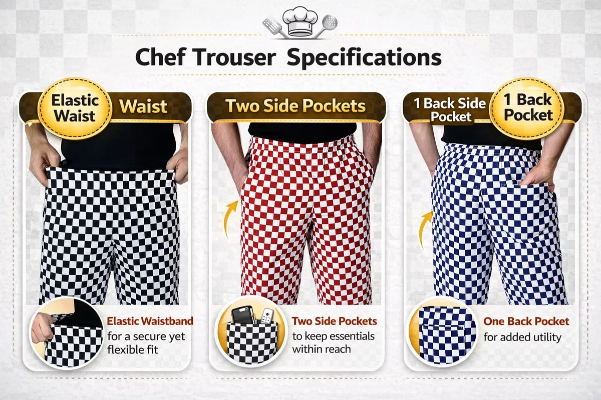 IBEX Pantalones de chef para hombre y mujer, pantalones de chef unisex con cordón, pantalones de cocina profesionales ligeros de polialgodón (XS - 5XL)