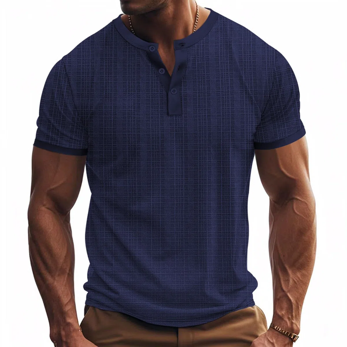 Articulación europea de lino de punto liso para hombre, transpirable, casual, holgado, cómodo, moderno, con botones, cuello abierto, camiseta de manga corta, reloj unisex